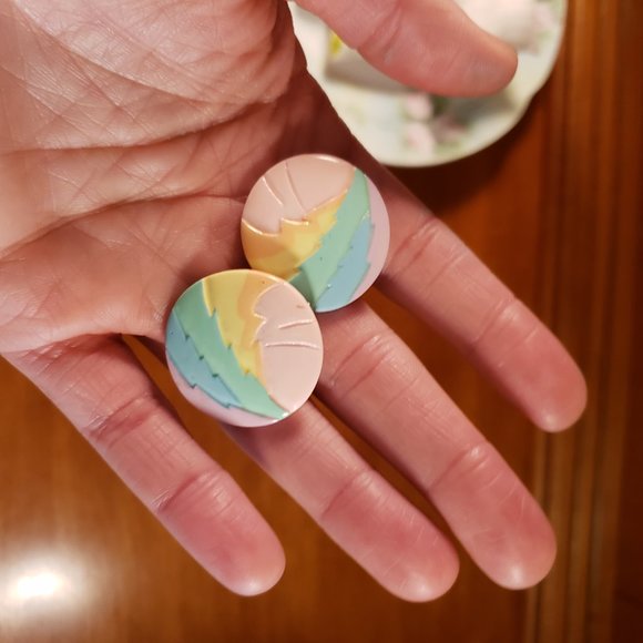 Vintage Retro Rainbow Earrings 80s - Picture 4 of 8